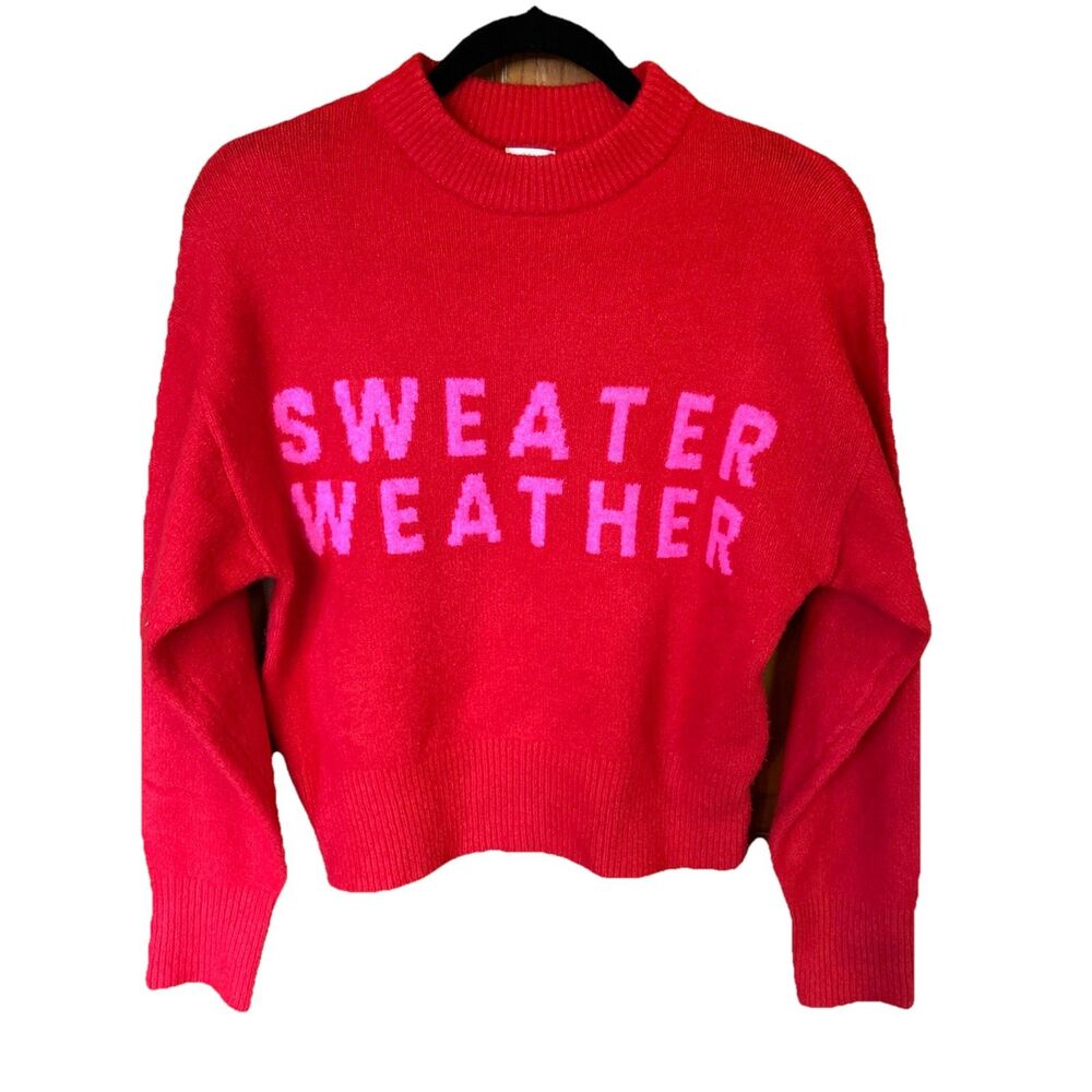 Sweater Weather Graphic Sweater Pullover Sz XS/Small Runs Large Red Pink Knit
